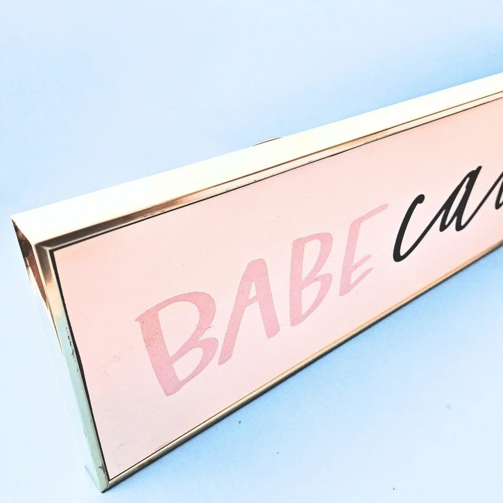 Babe Cave Wall Decor Sign Pink Black Script Gold Frame 19.5x6 Modern Art